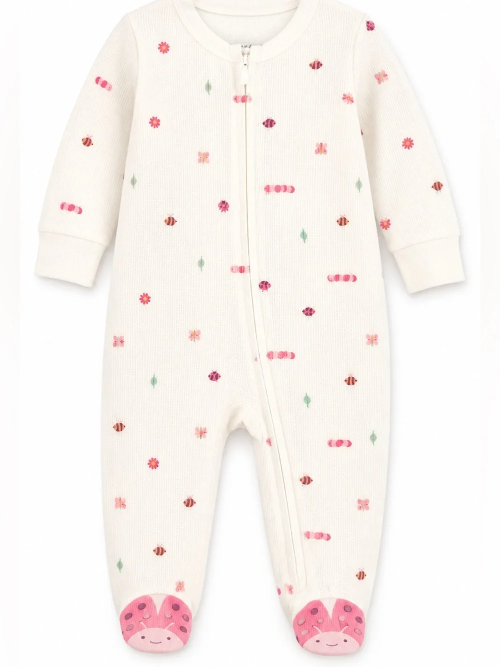 Carter's Cream Footed One-Piece with Pink Ladybug Feet